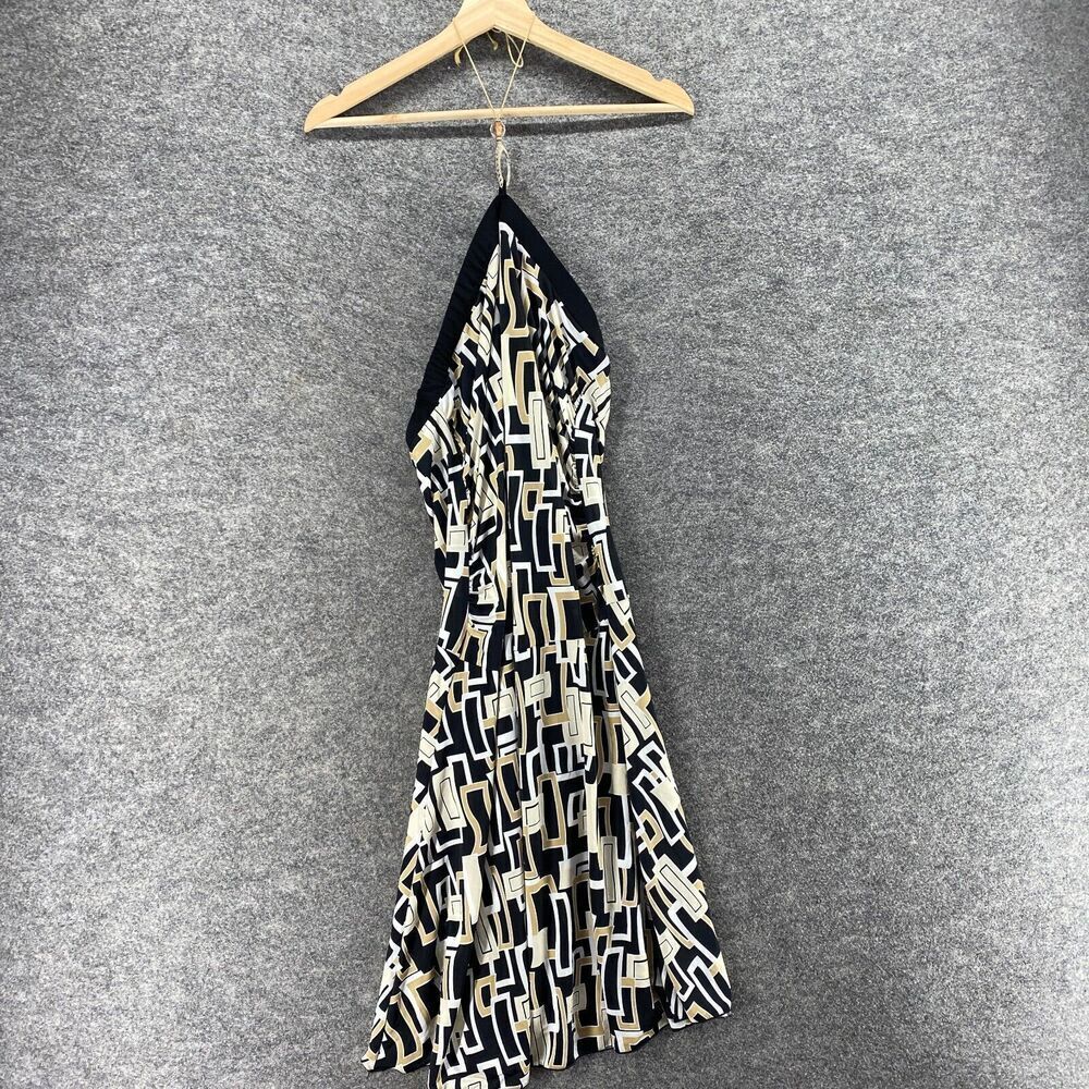 MKM Dress Women L Large Black Geometric Sheath Midi Halter Neck Sleeveless